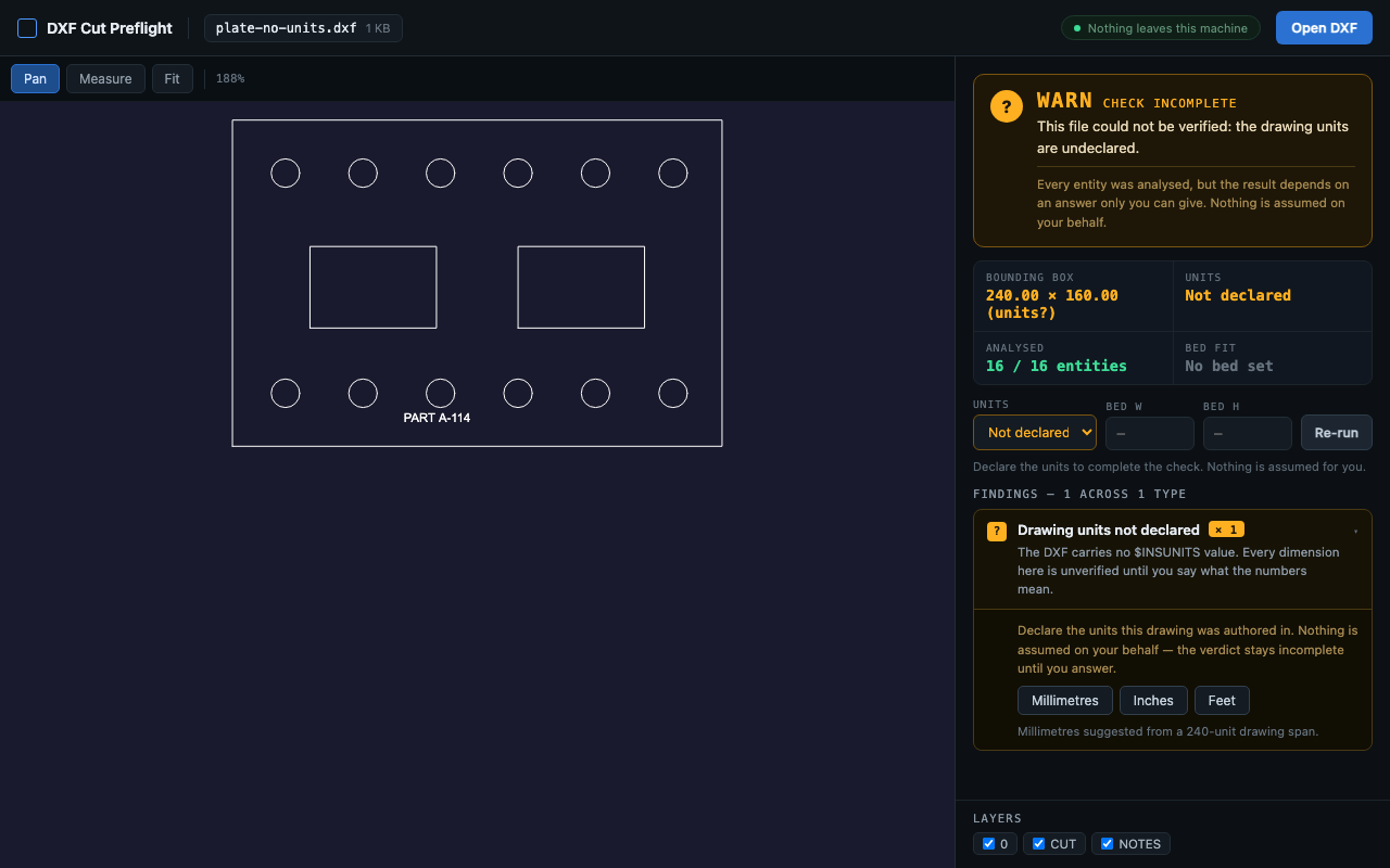 The extension asking the user to declare millimetres, inches, or feet because the DXF header does not specify units.